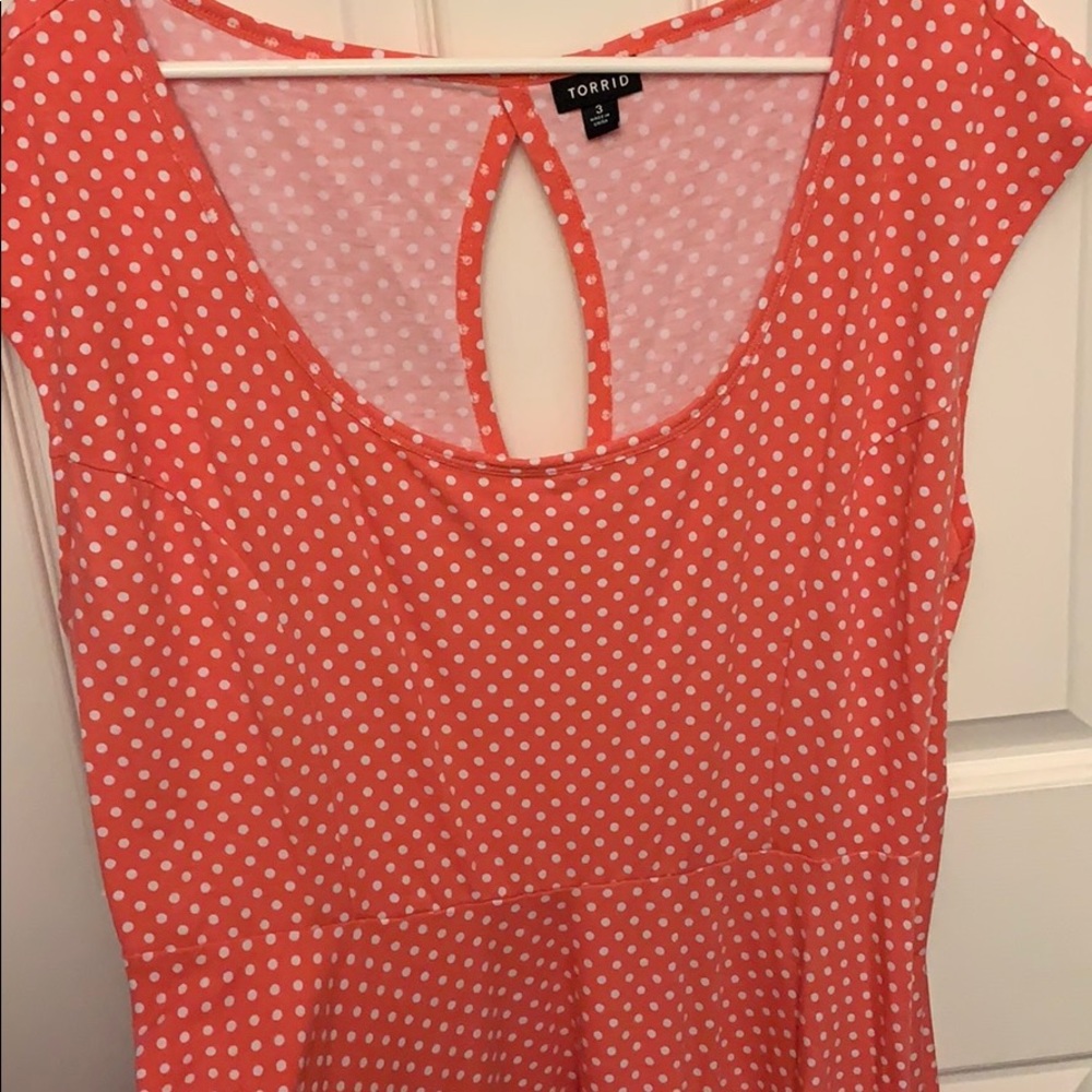 Coral White Polkadot Scoop Dress Keyhole Back 3X